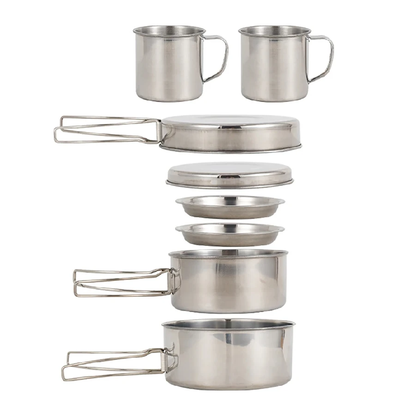 Camping Cooking Kits - 8pcs/Set Camping Cookware Mess Kit Stainless