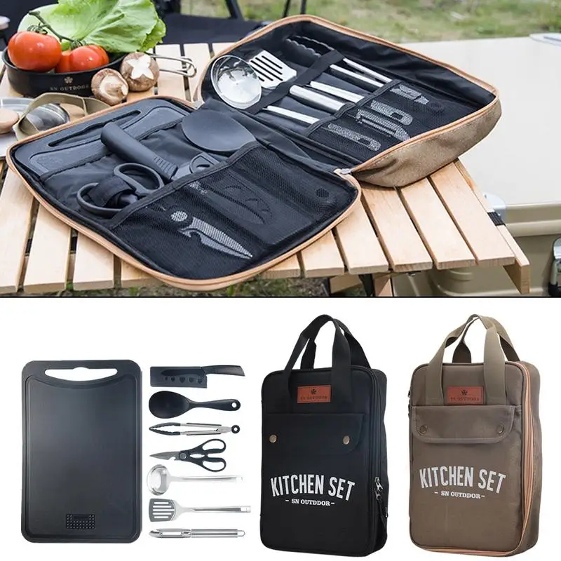 Camping Cooking Kits - 8pcs Camping Kitchen Cookware Set Portable