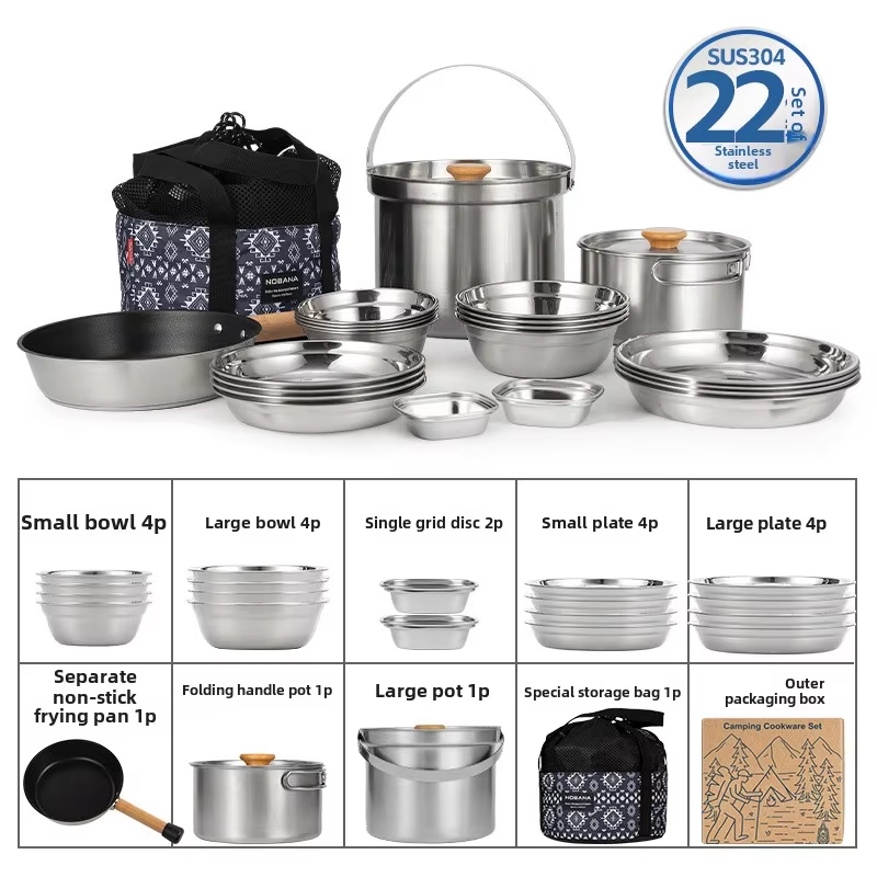 Camping Cooking Kettle - NOBANA Newest Outdoor Stainless Steel Pot