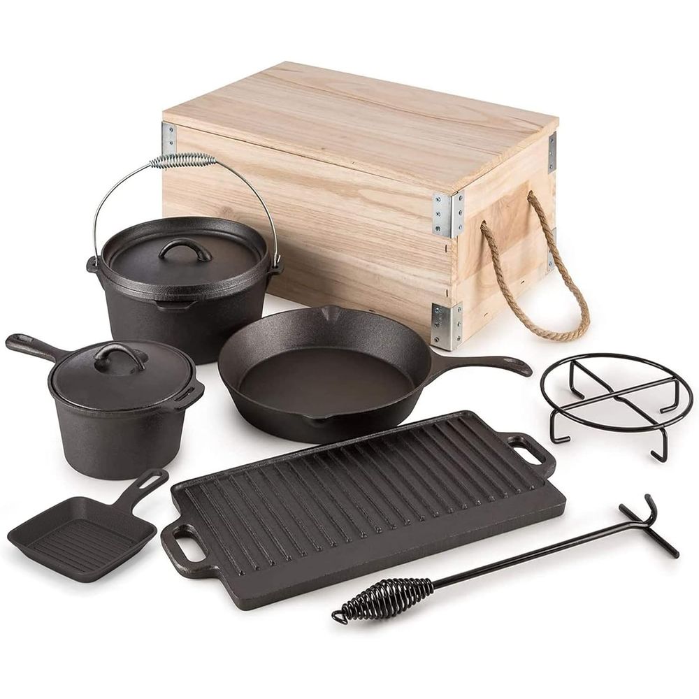 8 Piece Pre-Seasoned Dutch Ove - огляд і ціна Camping Cooking Dutch Oven